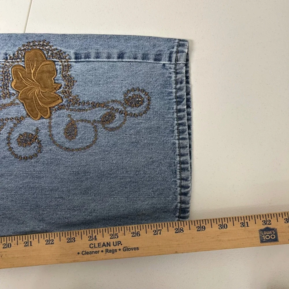 Faded Glory Jeans Womens 20W Blue Floral Embroidered Beaded Straight Leg Denim